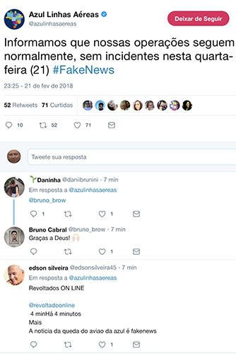 Azul desmente no Twitter not&iacute;cia sobre queda de avi&atilde;o