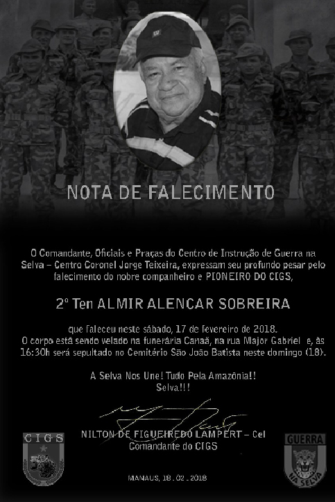 Guerreiros de selva declaram luto pela morte do tenente Sobreira Guerreiros de selva declaram luto pela morte do tenente Sobreira